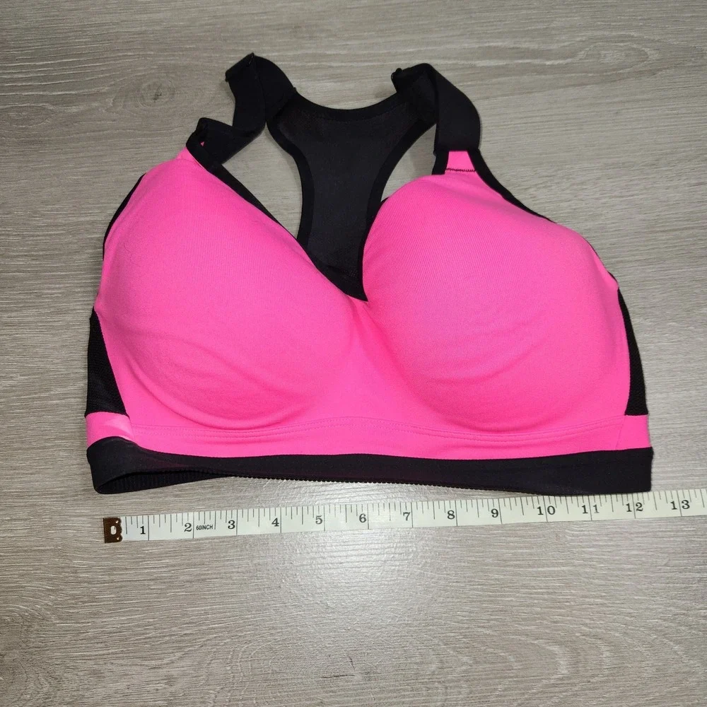 Victoria's Secret VSX Incredible Padded Racerback Pink Black Sports Bra34DD, Uw